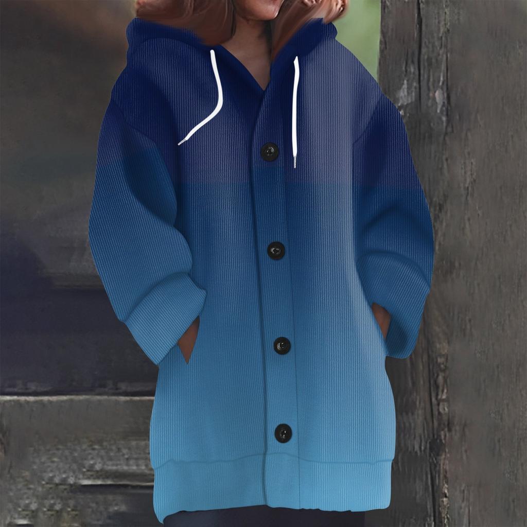 Свитшоты для женщин Вязаный свитер с длинным рукавом Принт Вязаный худи с пуговицами Кардиган Пальто