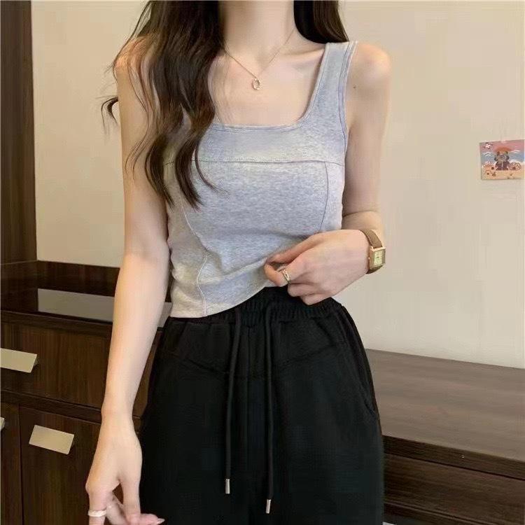 Женская майка в корейском стиле, сладкая и острая, с нагрудными вкладышами – приталенный топ без рукавов