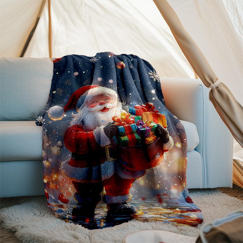 Christmas Santa Claus Theme Printed Blanket - Perfect for Couch, Bed, Travel & Outdoor Use | Machine Washable, Cozy & Durable.