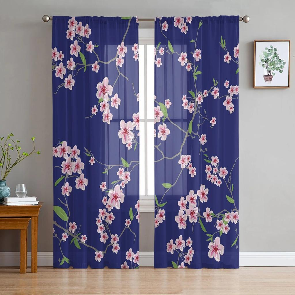 Розовые цветы вишни белые прозрачные шторы для гостиной тюль занавеска для спальни кухонное окно