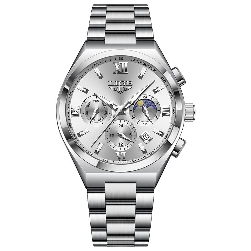 LIGE Top Original Luxury Man Wristwatch Luminous Waterproof Week Date Watch For Men Stainless Steel Quartz Fashion Men's Watches