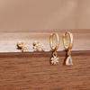 4PCS Luxury Star Moon Stainless Steel Zircon Stud Earrings Set For Women Simple Flower Earring Classic Huggie Daily Jewelry