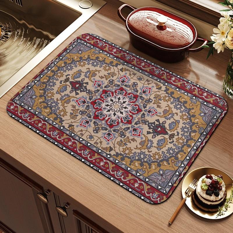 Bohemian Style Diatomite Kitchen Sink Mat Non-Slip Water Absorbent Drain Pad Countertop Dish Drying