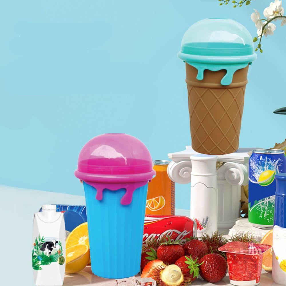 Ice Cream Shape Squeeze Cup with Straw Spoon Smoothies Cup DIY Smoothies Making Cup Summer