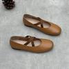 Casual Genuine Leather Single Shoes Spring and Summer Square Toe Flat Soft Cowhide Mary Jane Women's Shoes