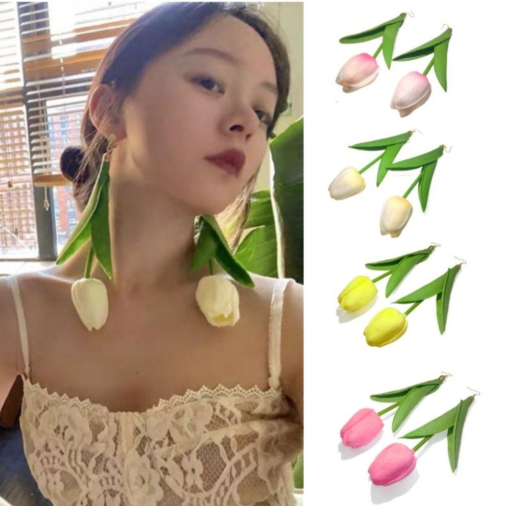 Multicolor Drop Earrings Simulation Flower Tulip Flowers Earring Fashion Long Earrings Ladies