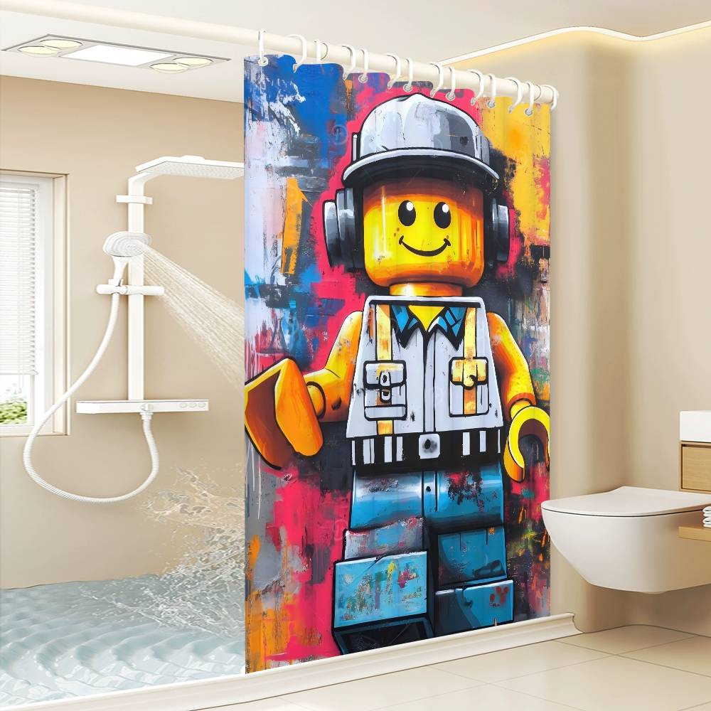 Мультяшная Абстрактная Веселая Различные Профессии L-Лего Занавеска для Душа, Декоративная Занавеска для Душа для Ванной Комнаты, Водонепроницаемая Занавеска для Душа с Крючками