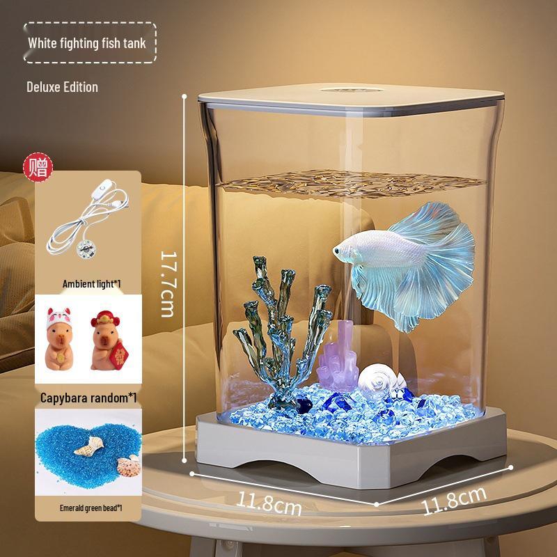 Creative Betta Fish Ecological Desktop Tank with Night Light Decoration.