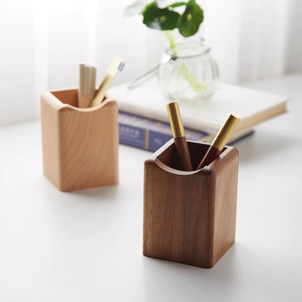 Natural Wooden Pencil Holder Multiple-use Desk Organizer Office Supplies Pen Holder Cup Home