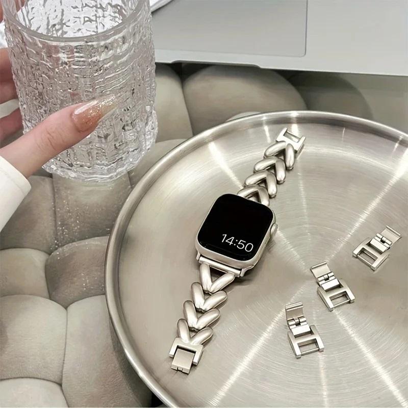 Ремешки для часов в форме сердца для iWatch S11 Ultra 10 9 8 7 6 5 4 SE Тонкий женский браслет для iWatch 38 40 41 42 44 45 46 49 мм