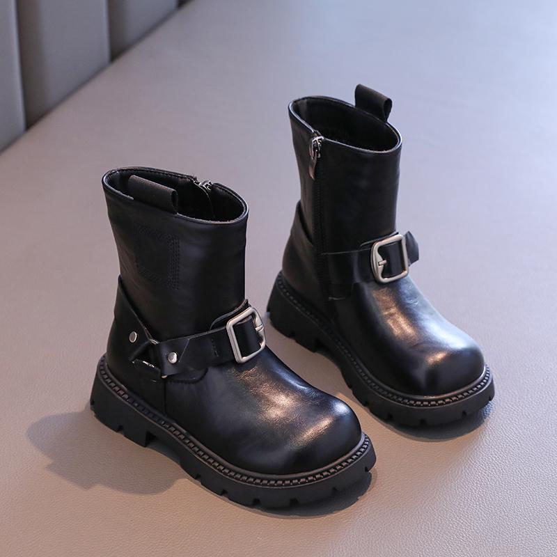 Ботинки зимние для девочки в британском стиле, простые классические, детские модные ботинки, черные, коричневые, универсальные детские хлопковые ботинки, с круглым носком, на молнии