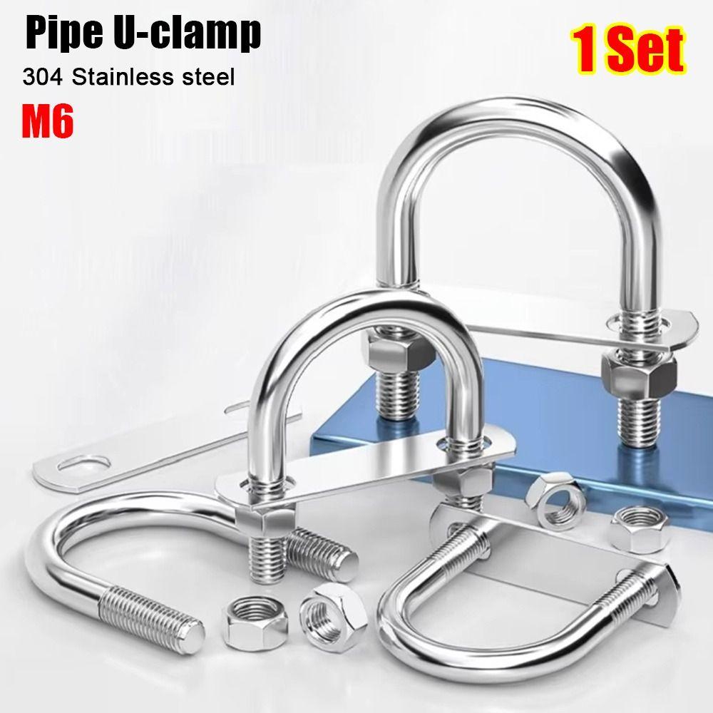 1Set Durable 304 Stainless Steel M6 Round Tube Clamp With Baffle Screws Round Bolt Pipe U-clamp for Round Tube
