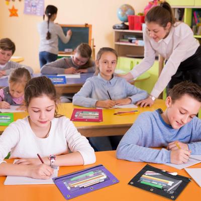 Пенал большой емкости с 3 кольцами, прозрачным окошком, застежкой-молнией и ручкой