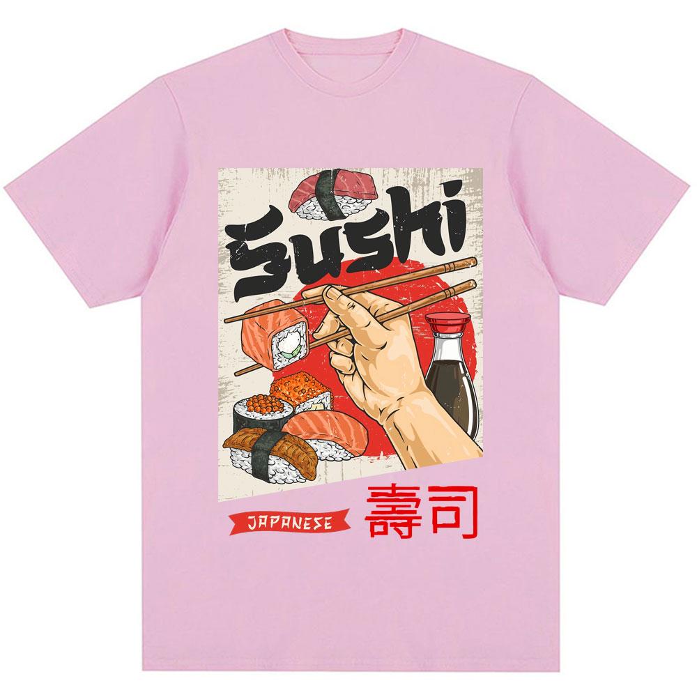 Япония Суши Забавные Графические Футболки Мужские Женские Мода Харадзюку Футболка Оверсайз Хлопок Летние Футболки в Японском Стиле Уличная Одежда