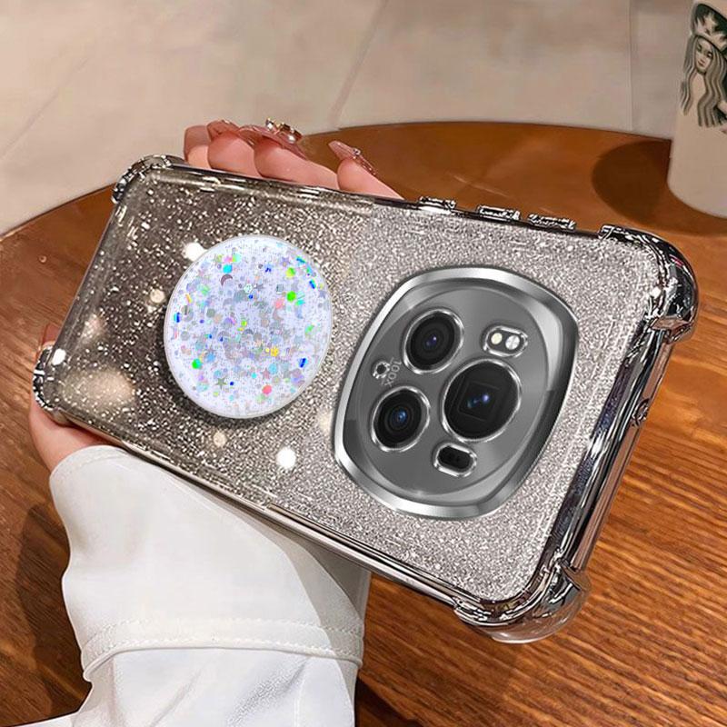 Shockproof Bing Ring Holder Case For Honor Magic6 Pro 70 50 90 Lite X8 X9C Smart X9B X7A Shockproof Cover Glitter Capa with Ring