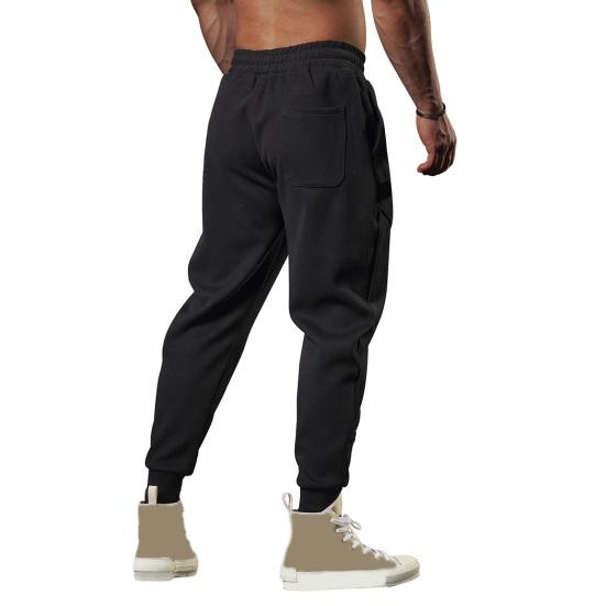 Spring Fall Men Pants Loose Drawstring Elastic Waist Pockets Ankle-banded Solid Color Patchwork