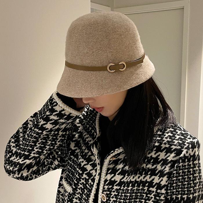 Single Retro Dome Woolen Top Hat Women's Autumn and Winter Fashion Wool Knitted Hat Bucket Hat Basin Hat
