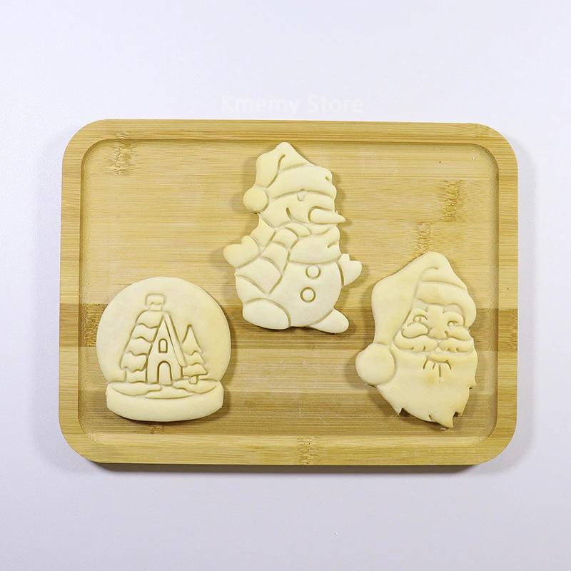 Merry Christmas Cookie Embosser Mold Cartoon 3D Santa Claus Snowman Crystal Ball Fondant Stamp Cake Decorating Tools for Baking