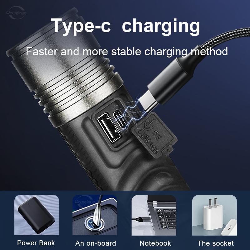 Перезаряжаемый фонарик 600 Вт, сверхмощная вспышка, мощный сильный свет, светодиодный фонарь для кемпинга