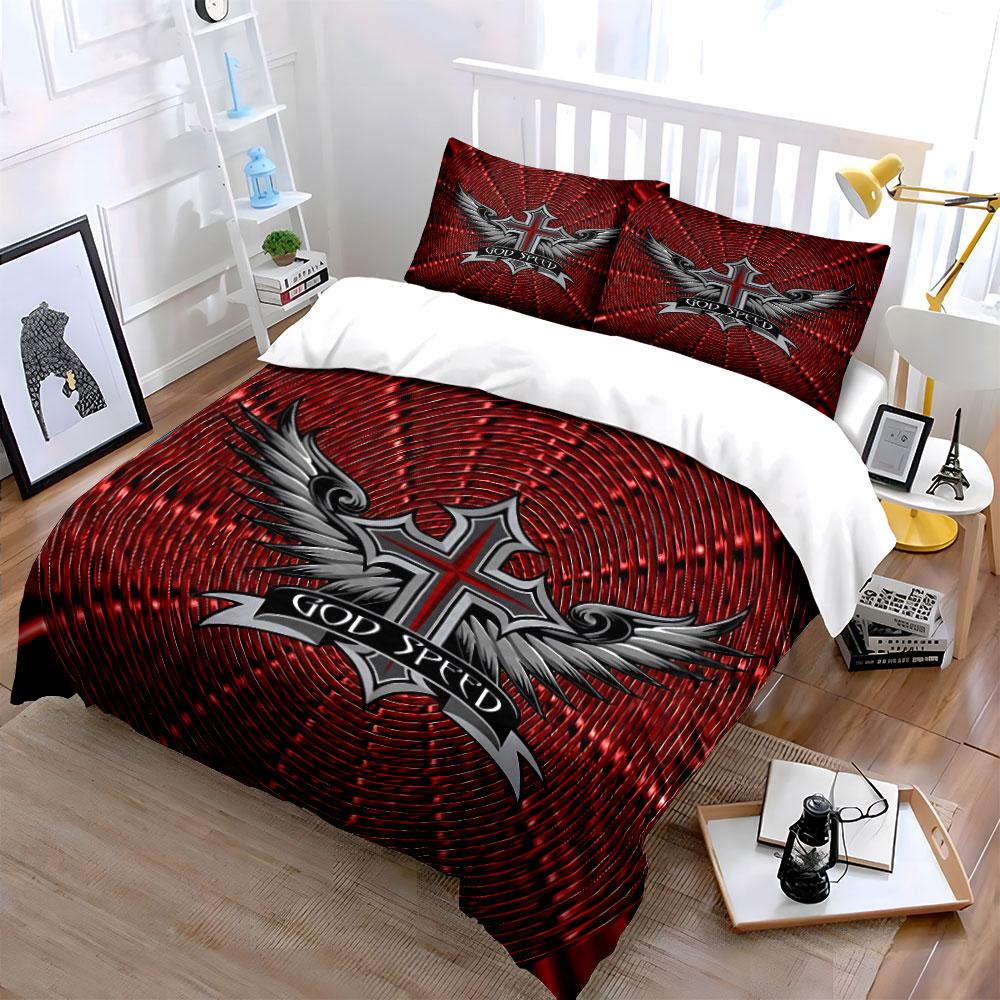 Red Winged Cross Bedding Set Bedding Duvet Cover Set Duvet Cover Pillowcases (1 * Duvet Cover 2 * Pillowcases, without duvet insert)