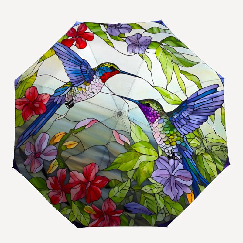 1pc Hummingbird Stained Glass Folding Umbrella, Durable, Suitable for Outdoor Activities or Rain, Suitable for Commuting yy251027079