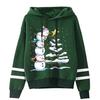 Women Cartoon Snowman Xmas Tree Graphics Sweatshirts Female Long Sleeve Drawstring Creative Hoody