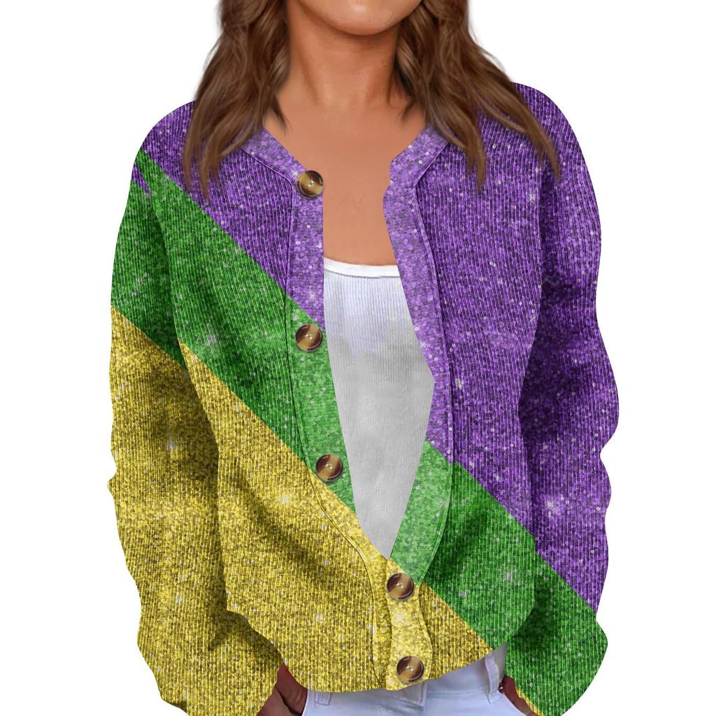 Женский кардиган с длинным рукавом и принтом «Карнавал» на пуговицах