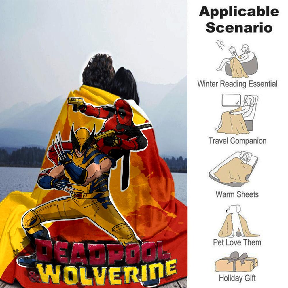 Deadpool Wolverine Team Up Flannel Blanket Super Soft Warm Cozy Blanket For Sofa Bed Office Travel Allseason Home Decor Gift
