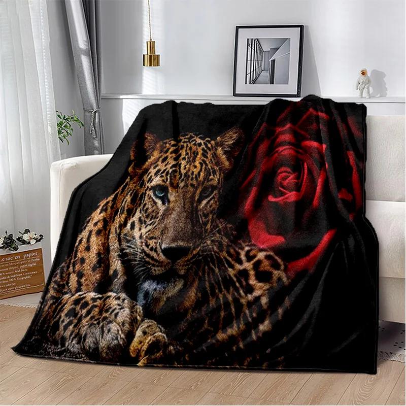 Plush Fleece Beast Animal Roses and Leopard Cheetah Throw Blanket Home Bedroom Bed Sofa Picnic Travel Cover Kid Soft Blanket
