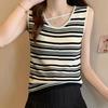 Майки женские летние 2025 без рукавов с V-образным вырезом белые черные полосатые трикотажные майки женские топы JJ219