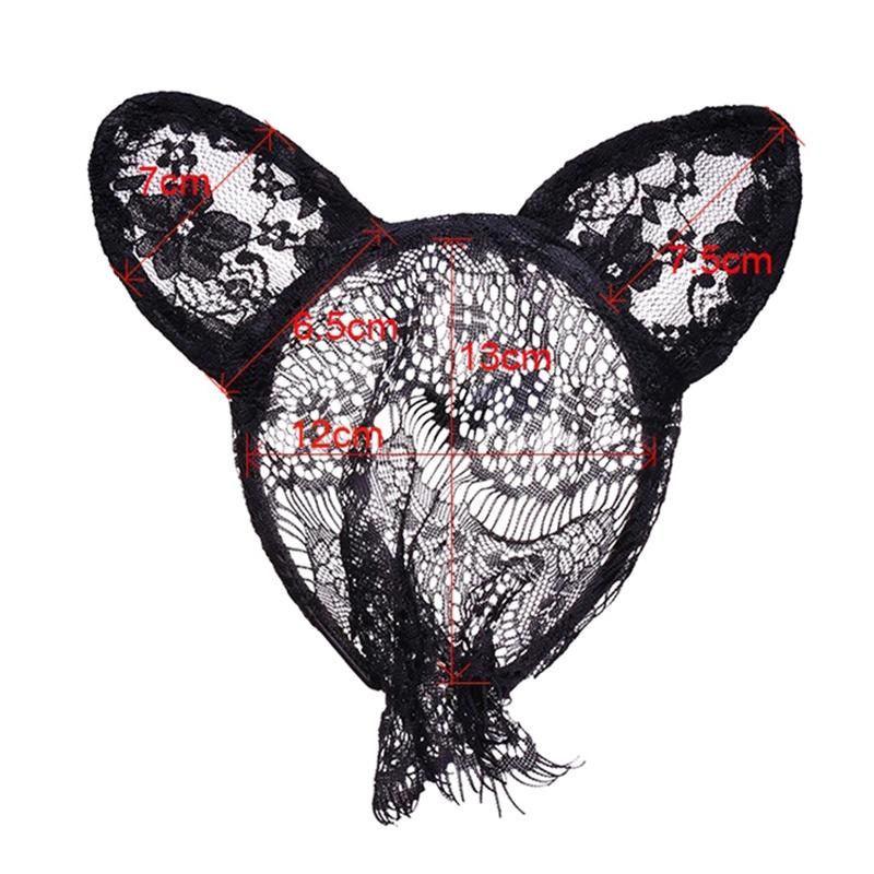 Sexy Lace Cat Ears Veil Headbands Black Hairbands Eye Mask Anime Cat Girl Cosplay Hair Accessories For Women Girls Christmas