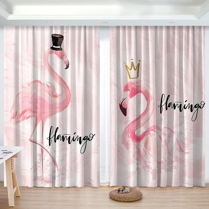 Nordic Ins Simple Flamingo Green Plant Living Room High Blackout Curtain Princess Chdren's Room Эркерное окно 2 шт. Затенение