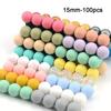 15 мм 100 шт. круглые силиконовые бусины для прорезывания зубов, детское ожерелье для кормления, зажим для соски, уход за полостью рта, без BPA, пищевой красочный
