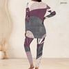 Women Plus Size White Orange Black Printed Round Neck Long Sleeve Longline Top Fitted Pants Two Piece Set