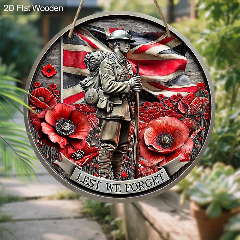 2D Flat, 1 PC UK Fallen Soldiers Remembrance Day Wooden Hanging Decorative Sign and Plaque, “Lest We Forget”, Wall Art Signs Farmhouse Decor, Indoor