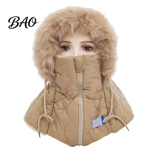 Fashionable Winter Headwear Women Balaclava Hat, Quilted Face Mask Hood Zipper Closure, Fuzzy Trim, Hat for Cold Weather Fleece Lined, Warm Windproof
