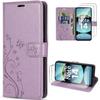 Case + 2 Tempered Glass for Xiaomi Redmi Note 14 4G (not for 5G) Protection Leather Effect Purple Plant Butterfly Pattern