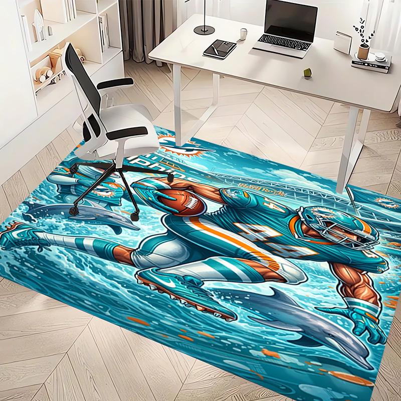 1pc Miami Dolphins logo Print Area Rug - Soft, Washable Non-Slip Indoor Mat, Living Room, Home Office Decorative Rug,Office Decorative