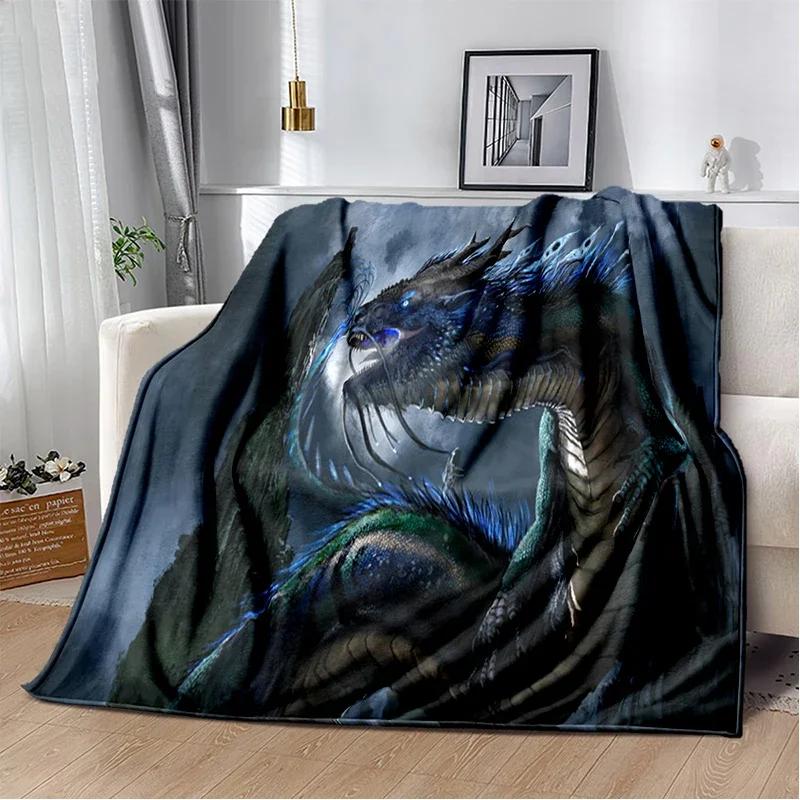 3D Print Chinese Dragon Blanket Soft Sofa Cover Throw Blanket Fleece Tapestry Lightweight Warm Bed Blankets for Bedroom Couch