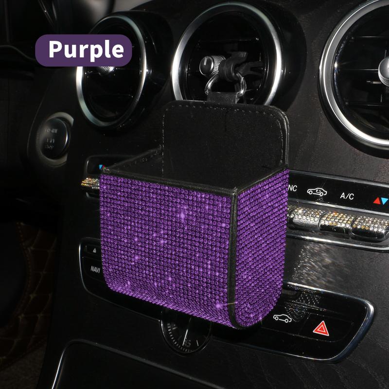 Crystal Diamond Car Vent Storage Box Auto Leather Organizer Cell Phone Glass Key Card Holder Decor Car Accessories for Women