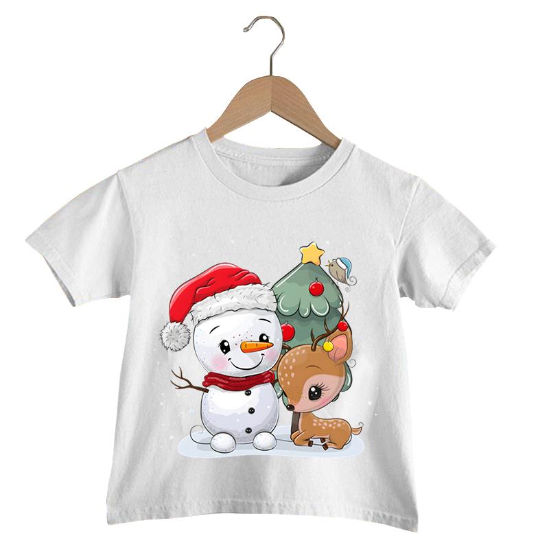 Merry Christmas Kid T-shirts Cartoon Deer Snowman Tops Tees Christmas Tree T Shirt Boy Animal Shirt Girls Xmas Gift Shirt Tshit