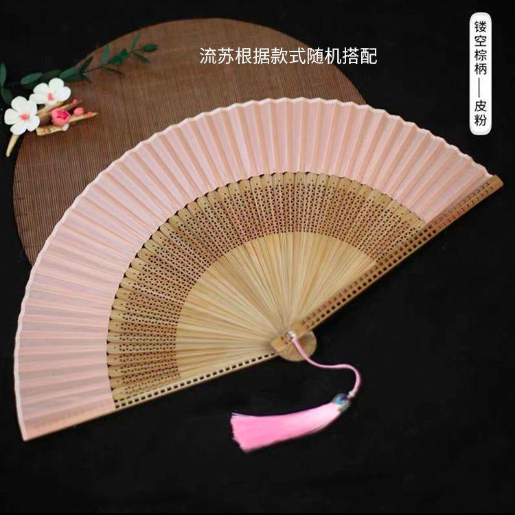 Fan Japanese Style and Fan Bamboo Handle Folding Fan Exquisite Folding Fan Ancient Style Send Small Tassel