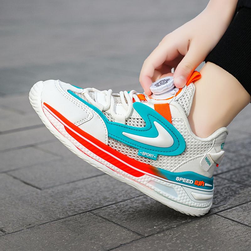 Кроссовки для мальчиков с вращающимися кнопками, летние, новые, дышащая сетчатая поверхность, детская спортивная обувь для пап, большие детские кроссовки с одной сеткой