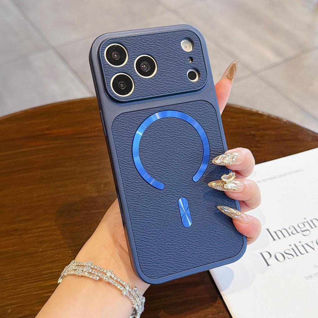 Магнитный чехол с узором личи для iPhone 17 Pro Max, Защитная крышка 16 цветов с большим окном, Совместимость с Instant Change