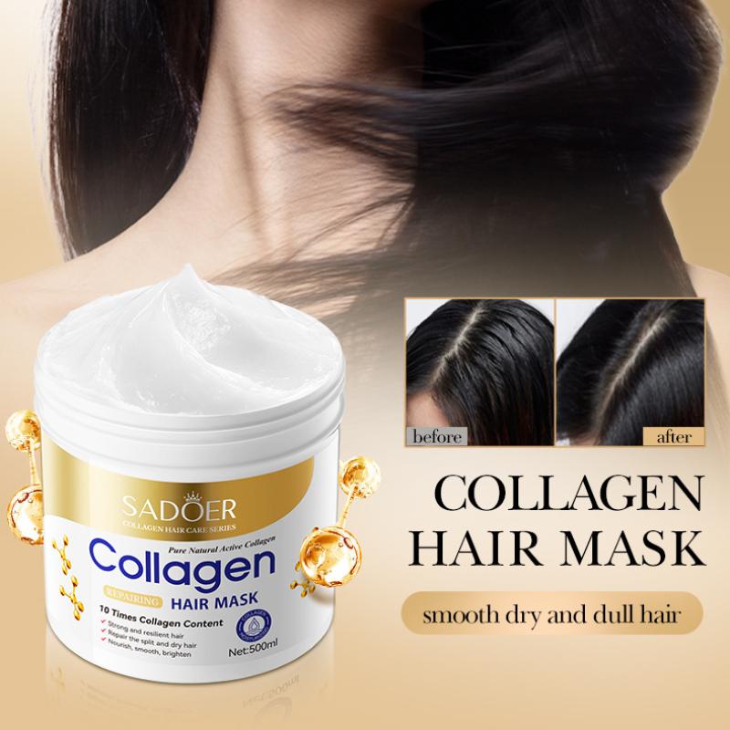 Маска для разглаживания волос Collagen Smooth Hair Mask 500 мл SADOER Питательный пушистый кондиционер