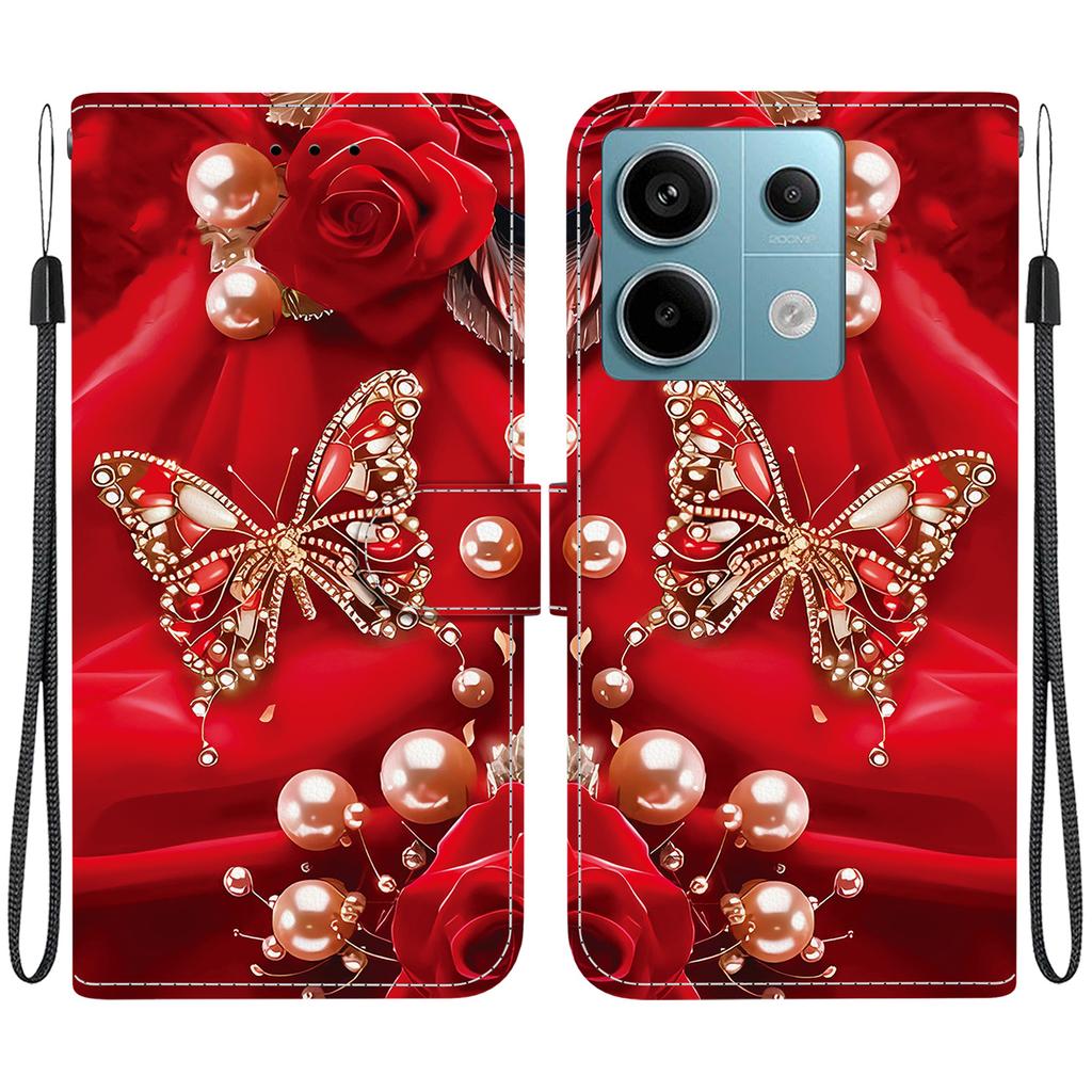 Чехол-книжка из искусственной кожи ручной работы для Xiaomi Poco X6 / Redmi Note 13 Pro (5G) Противоскользящий ударопрочный чехол с ремешком на запястье и дизайнами в виде сердец/роз и кошек