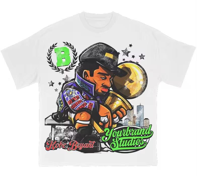 Custom Designer with Logo Your Own Brand Oversized Distressed Tee Camiseta 2D Screen Print Cropped T Shirt Men