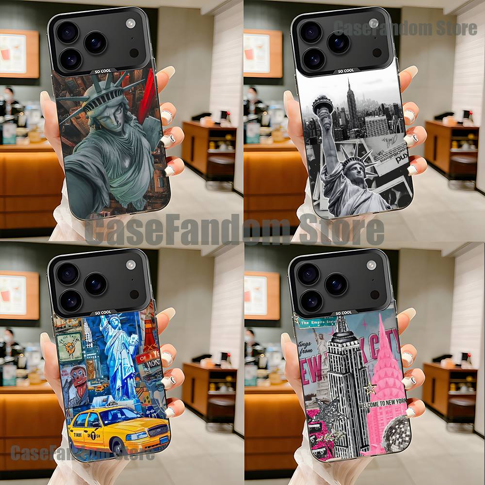 New York City Image Phone Case For iPhone 17,16,15,14,13,12,11,Pro,Max,Plus,Black Matte Shockproof Cover