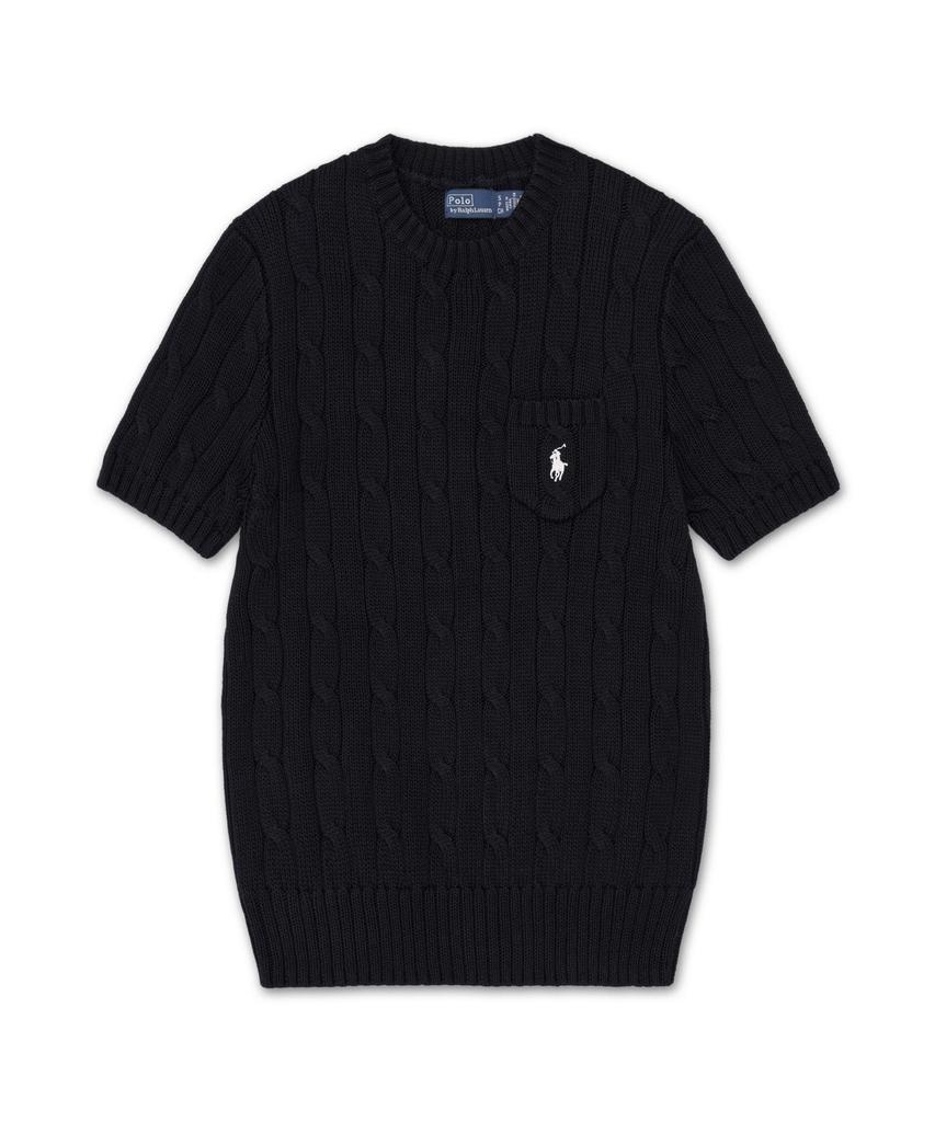 POLO RALPH LAUREN Cable Knit Cotton Short Sleeve Sweater - Black