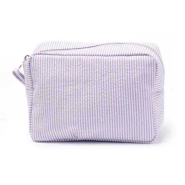Personalized Seersucker Makeup Bag - Embroidered , Wash Bag, Wedding Bridesmaid Gift, Custom Toiletry Pouch